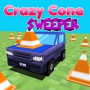 Welcome to the Crazy Cone Sweeper game. Imagine you are assigned a territory with cones scattered around. You drive your car and sweep the cones out of the assigned territory without falling out of the area. This is a puzzle game with simple mechanics.